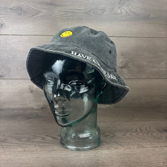 Smiley Originals Have A Nice Day Bucket Hat Black Cotton On Embroidered - Picture 1 of 14
